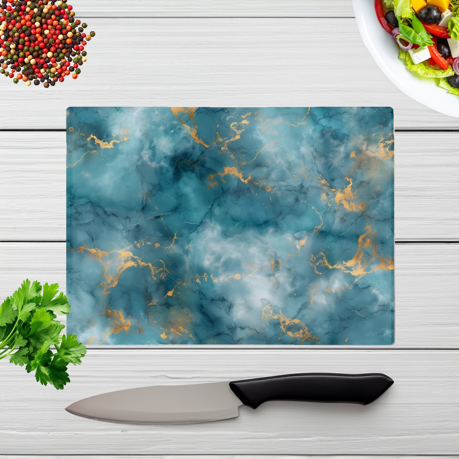 Gold And Blue Marble Effect Chopping Board