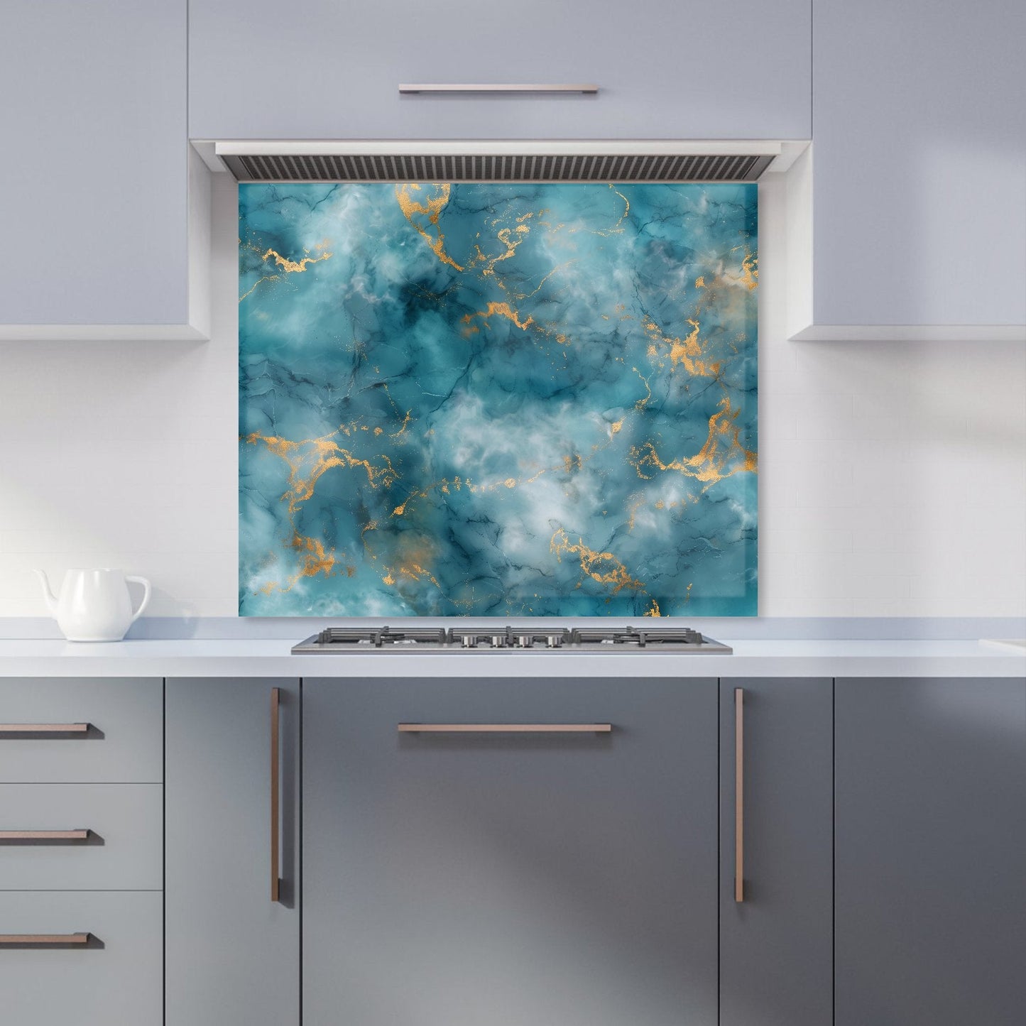 Gold And Blue Marble Effect Kitchen Splashback