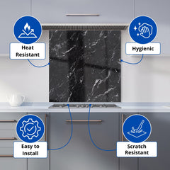 Polished Black Quartz Effect Kitchen Splashback
