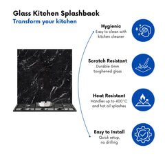 Polished Black Quartz Effect Kitchen Splashback