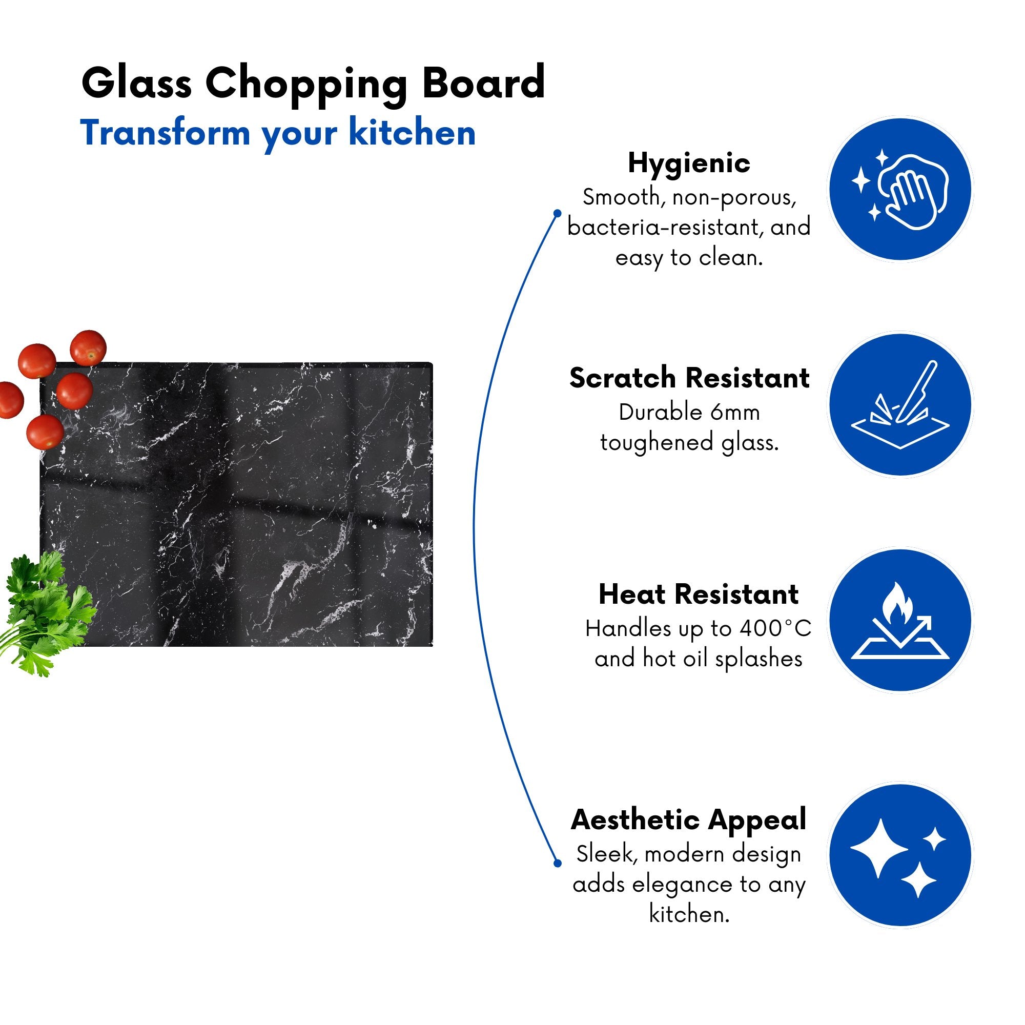 Polished Black Quartz Effect Chopping Board