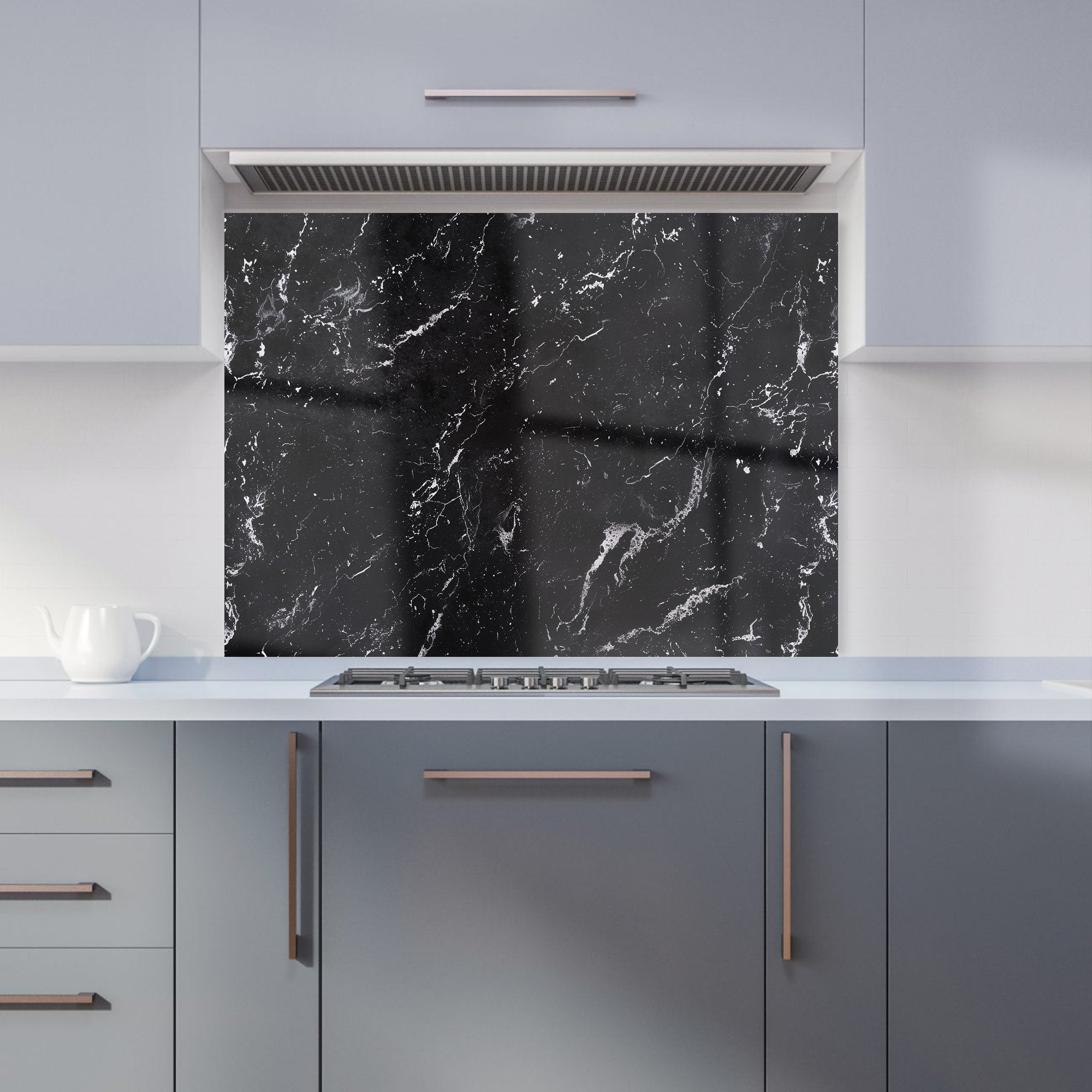 Polished Black Quartz Effect Kitchen Splashback