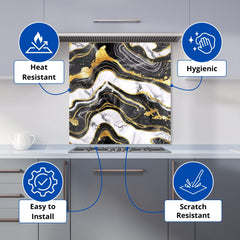 Black And Gold Marble Effect Kitchen Splashback