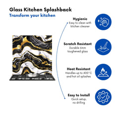 Black And Gold Marble Effect Kitchen Splashback