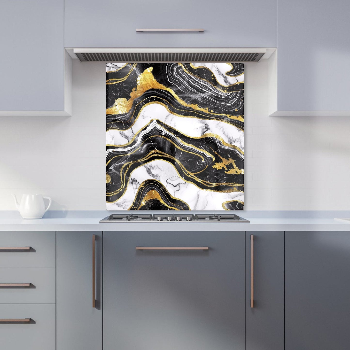 Black And Gold Marble Effect Kitchen Splashback