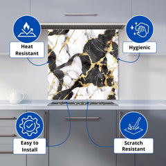 Gold And Black Marble Effect Kitchen Splashback