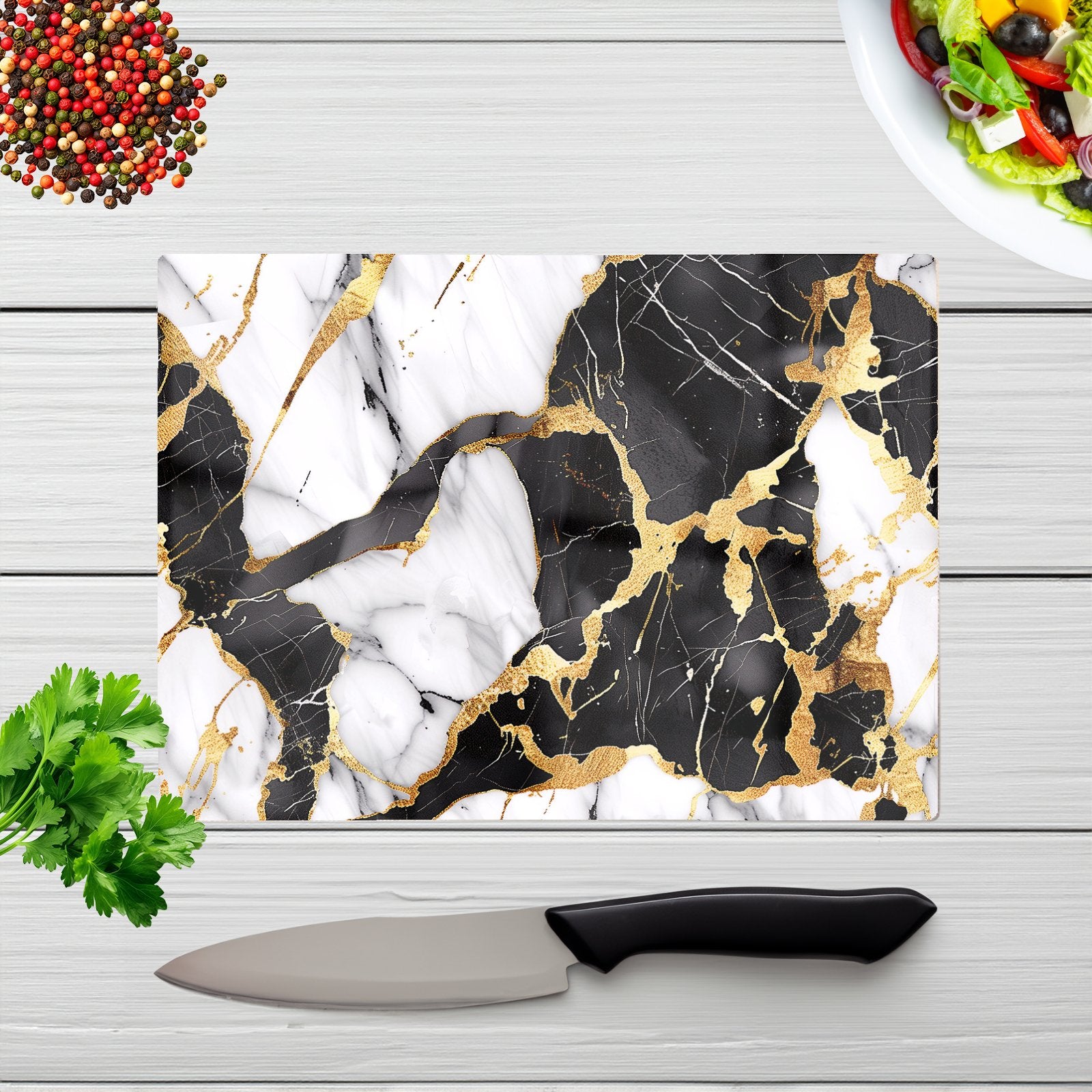 Gold And Black Marble Effect Chopping Board