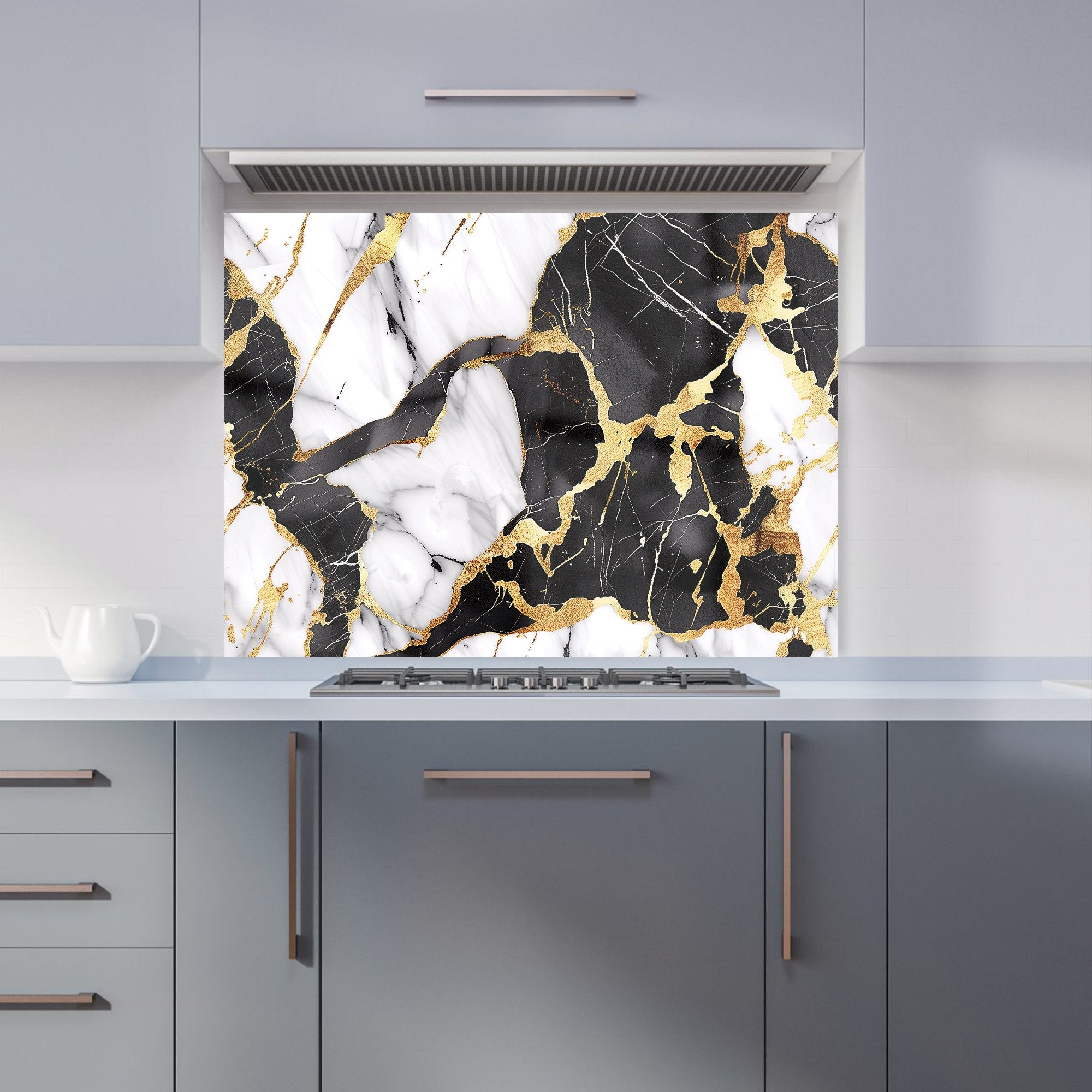 Gold And Black Marble Effect Kitchen Splashback