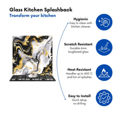 White And Black Marble Effect Kitchen Splashback