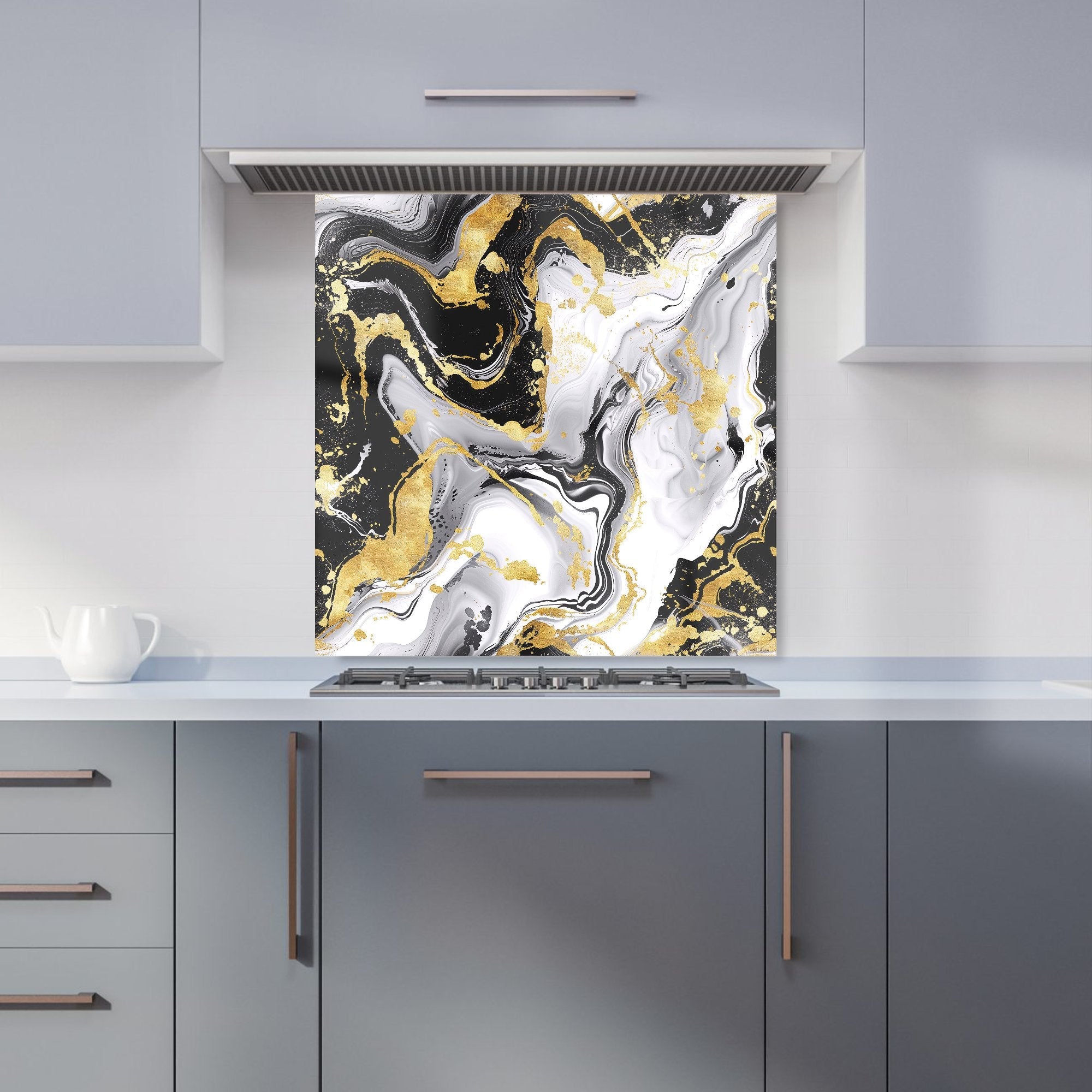White And Black Marble Effect Kitchen Splashback