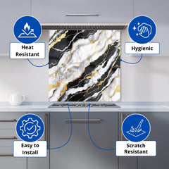 White And Gold Marble Effect Kitchen Splashback
