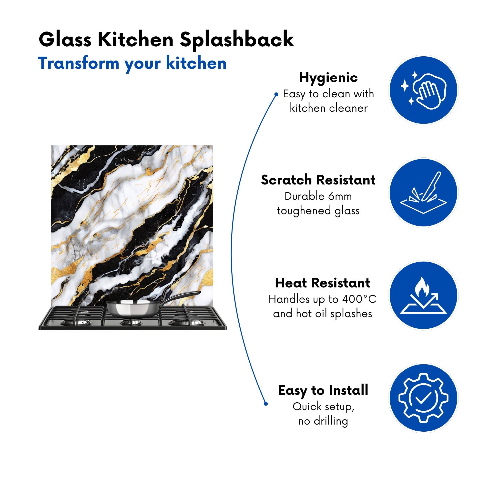 White And Gold Marble Effect Kitchen Splashback