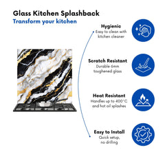 White And Gold Marble Effect Kitchen Splashback
