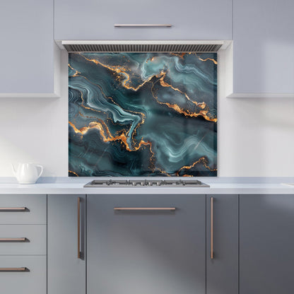 Gold, Blue Marble Effect Kitchen Splashback