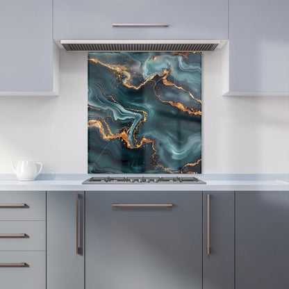 Gold, Blue Marble Effect Kitchen Splashback