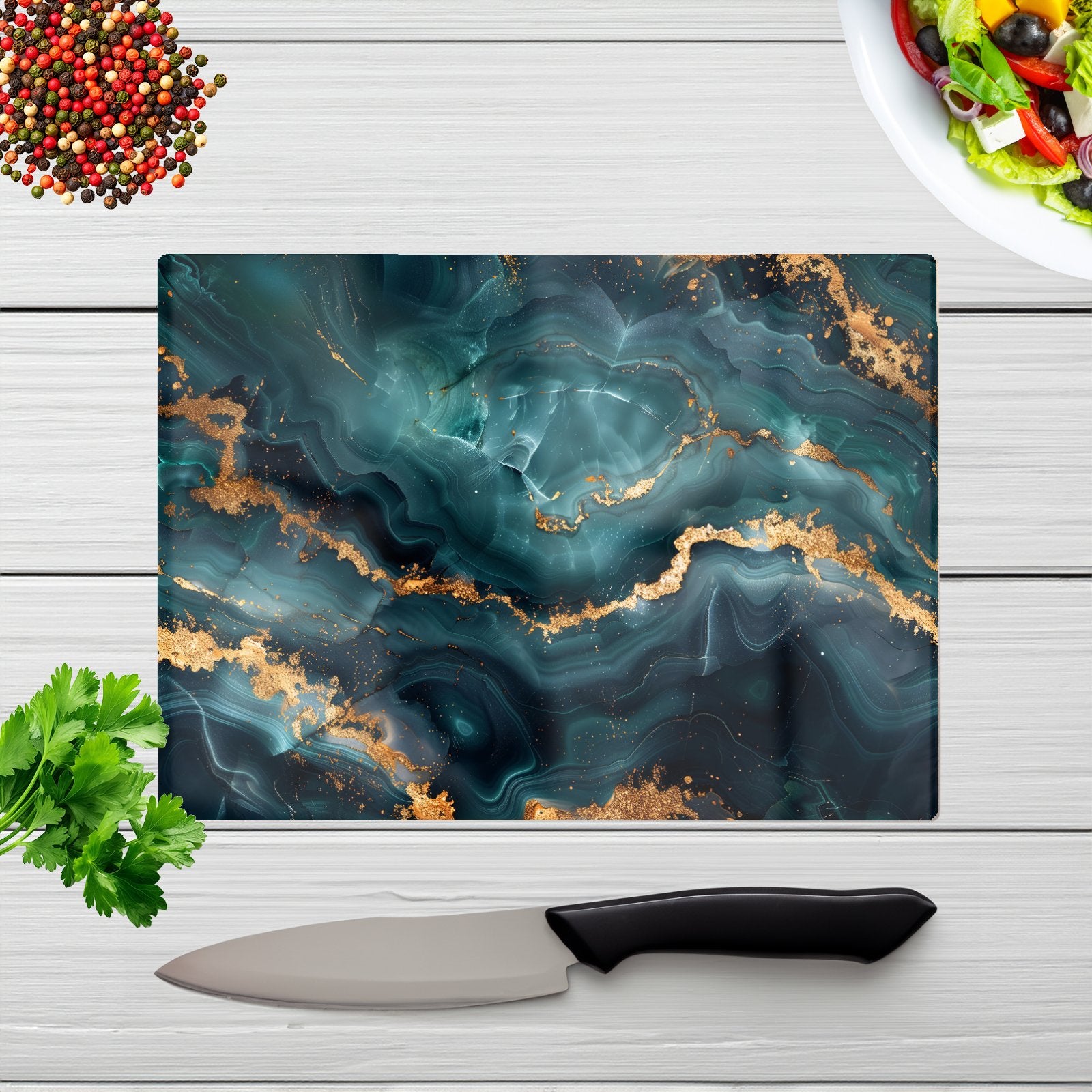 Blue, Gold Marble Effect Chopping Board