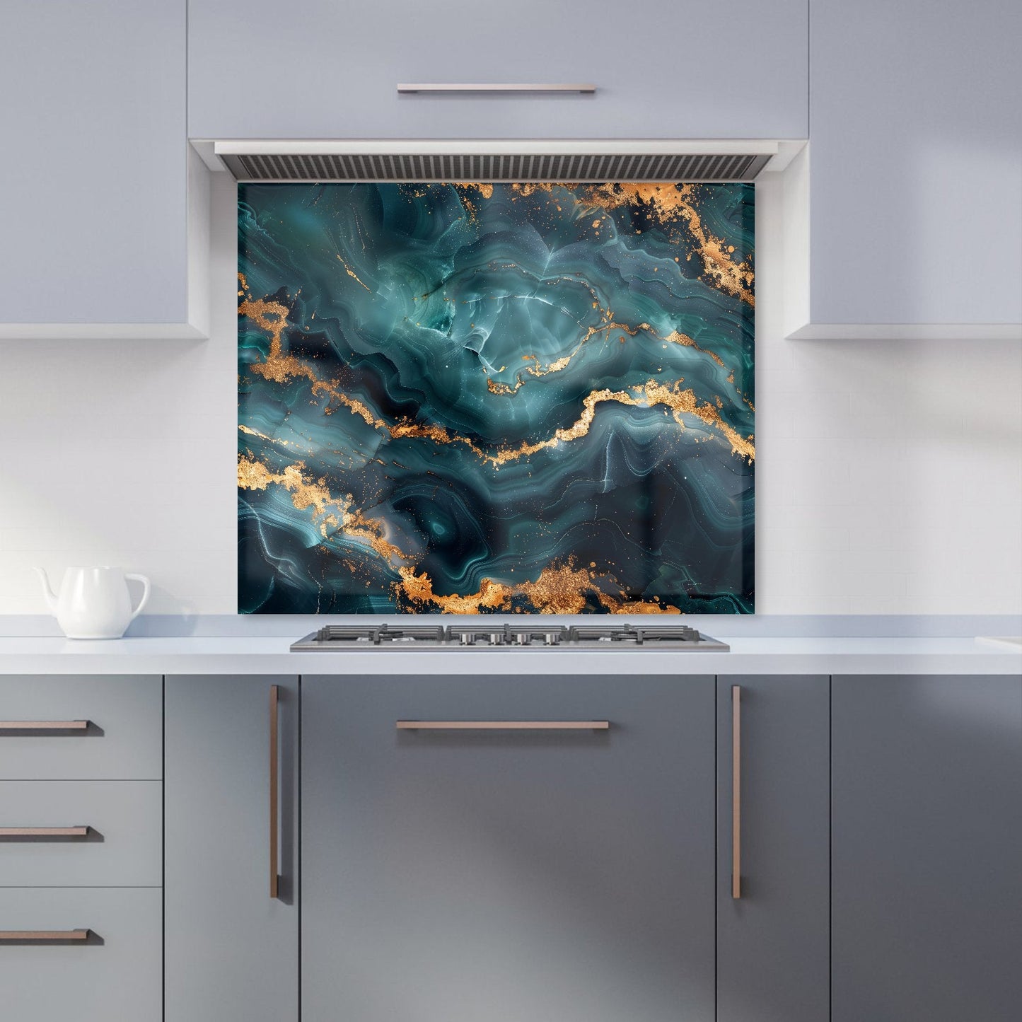 Blue, Gold Marble Effect Kitchen Splashback