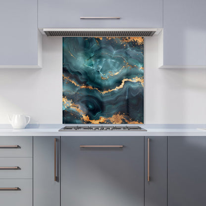 Blue, Gold Marble Effect Kitchen Splashback