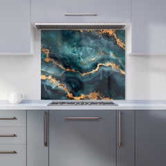 Blue, Gold Marble Effect Kitchen Splashback