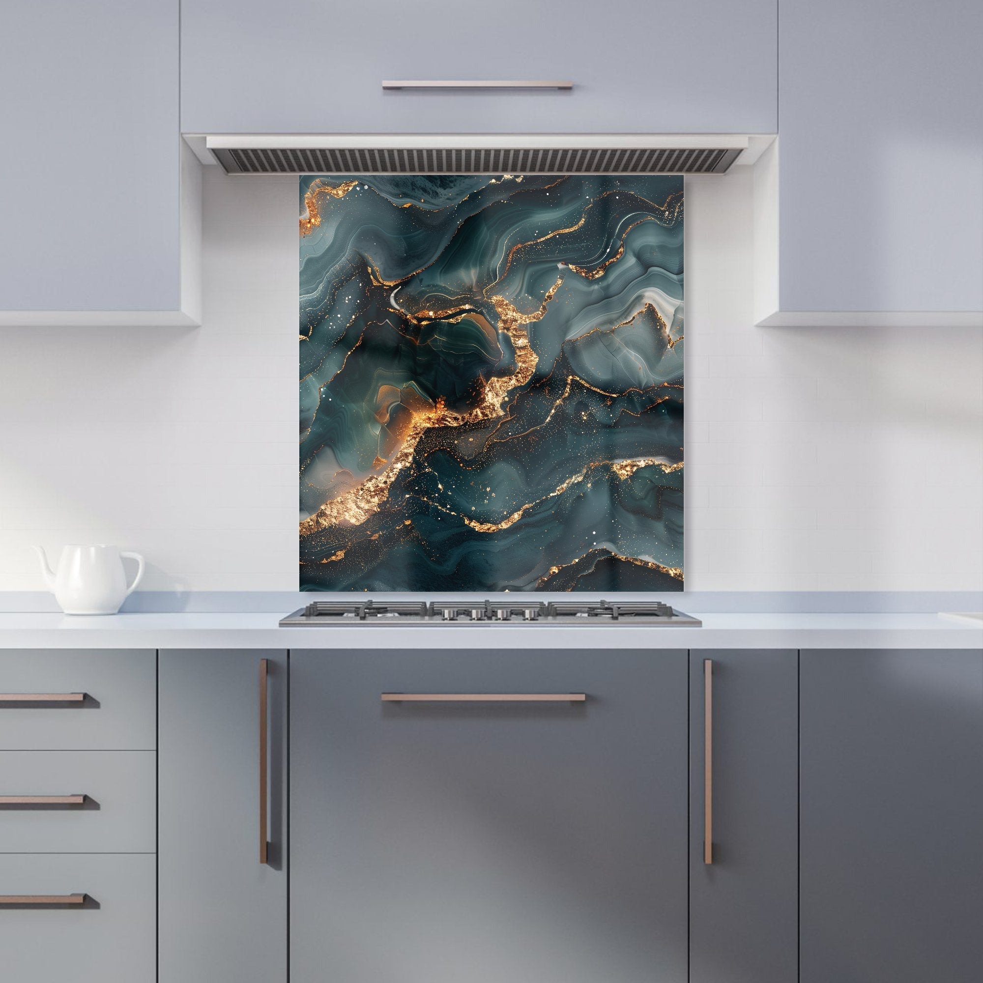 Vibrant Blue Marble Effect Kitchen Splashback
