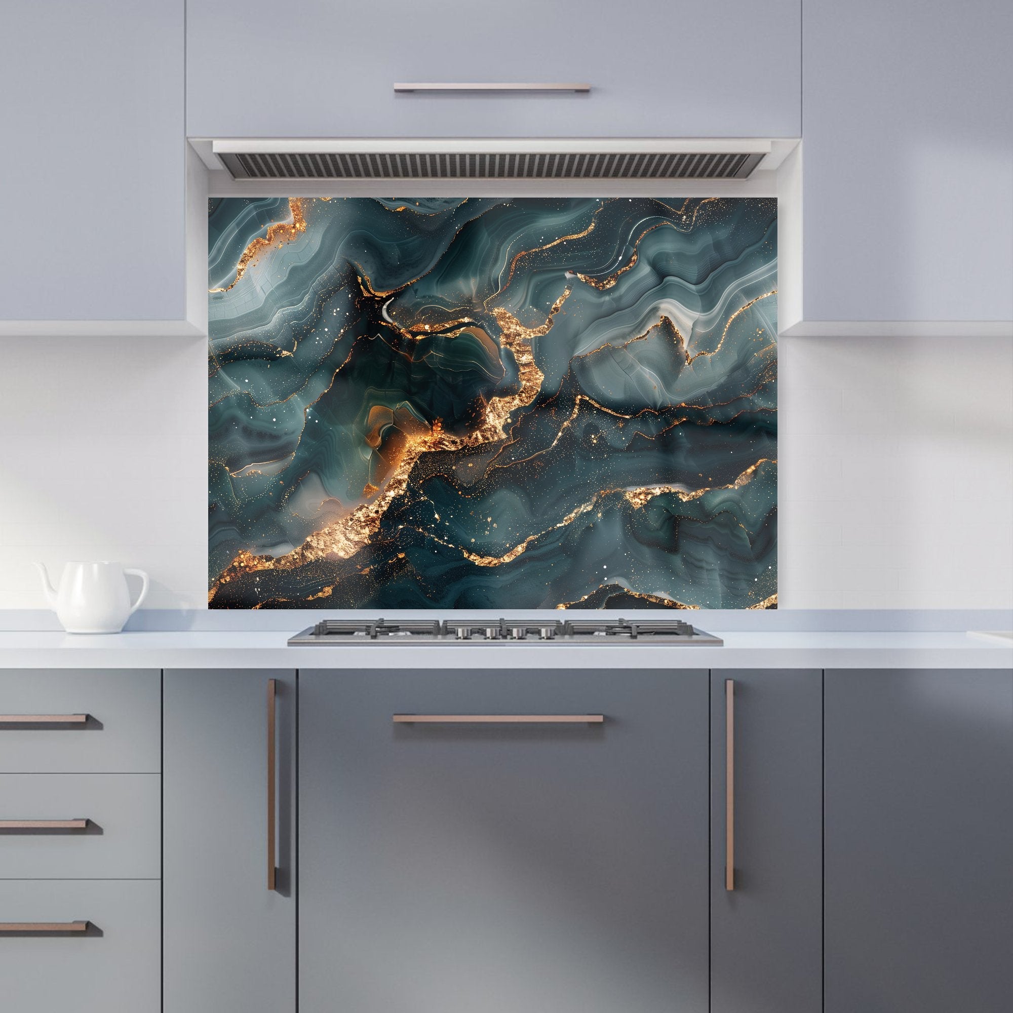 Vibrant Blue Marble Effect Kitchen Splashback