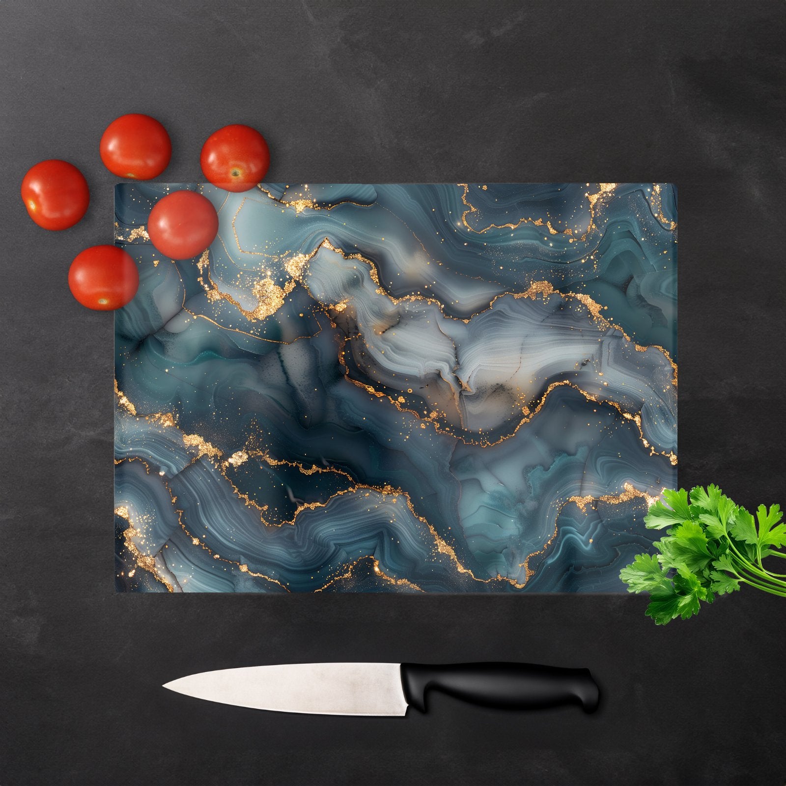 Blues And Gold Marble Effect Chopping Board