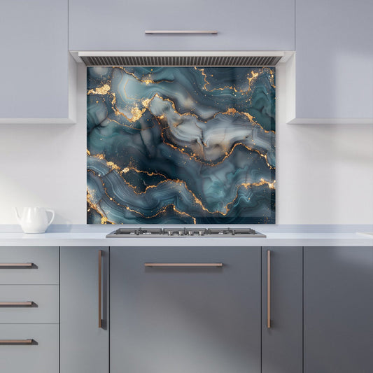 Blues And Gold Marble Effect Kitchen Splashback