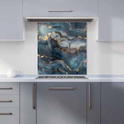 Blues And Gold Marble Effect Kitchen Splashback