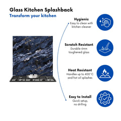 Deep Ocean Blue Quartz Effect Kitchen Splashback