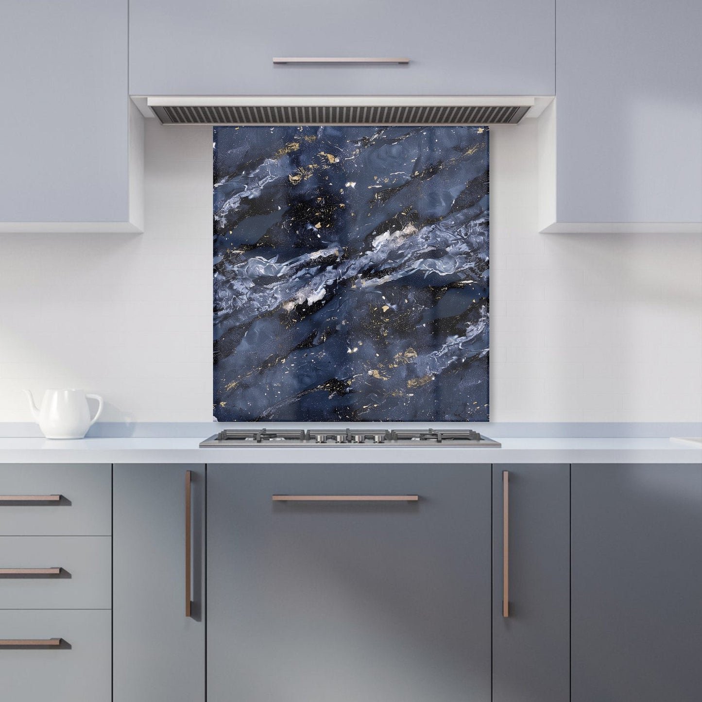 Deep Ocean Blue Quartz Effect Kitchen Splashback