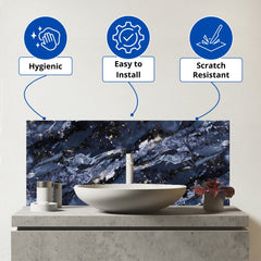 Deep Ocean Blue Quartz Effect Glass Bathroom Splashback