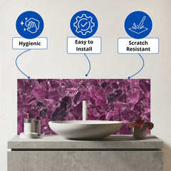 Damson Quartz Effect Glass Bathroom Splashback