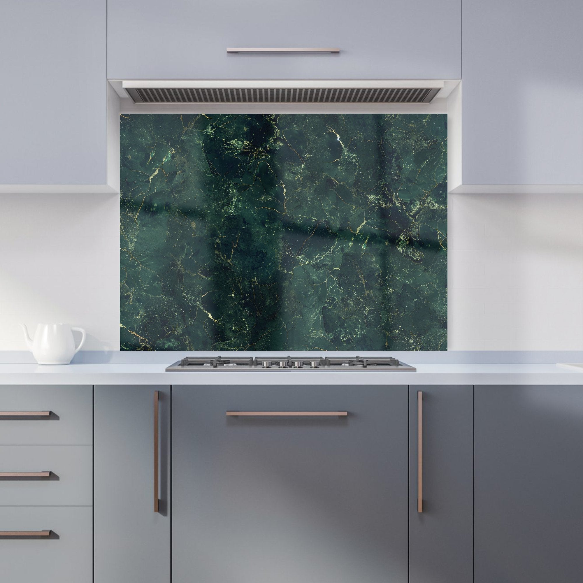 Deep Green Quartz Effect Kitchen Splashback