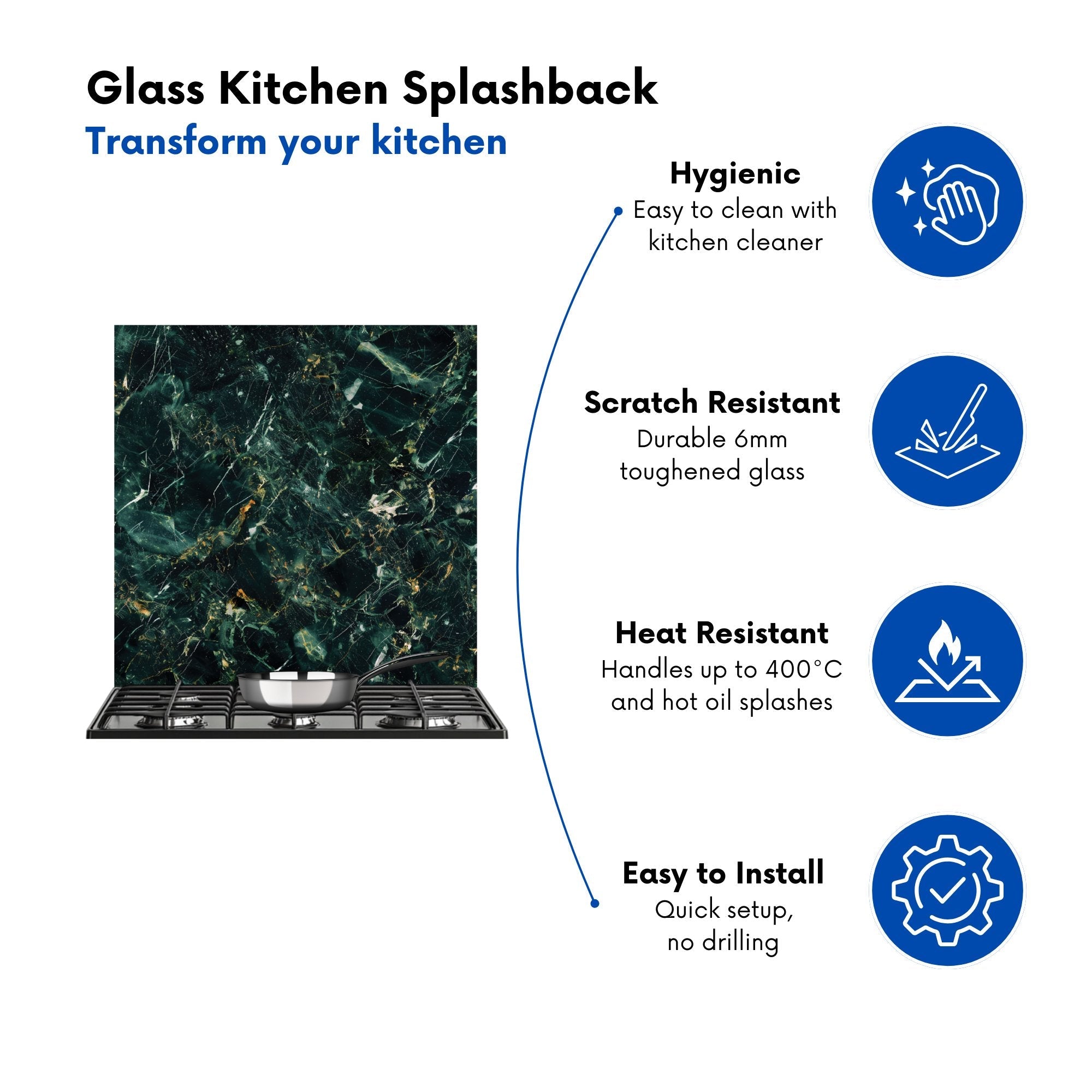 Deepest Green Quartz Effect Kitchen Splashback