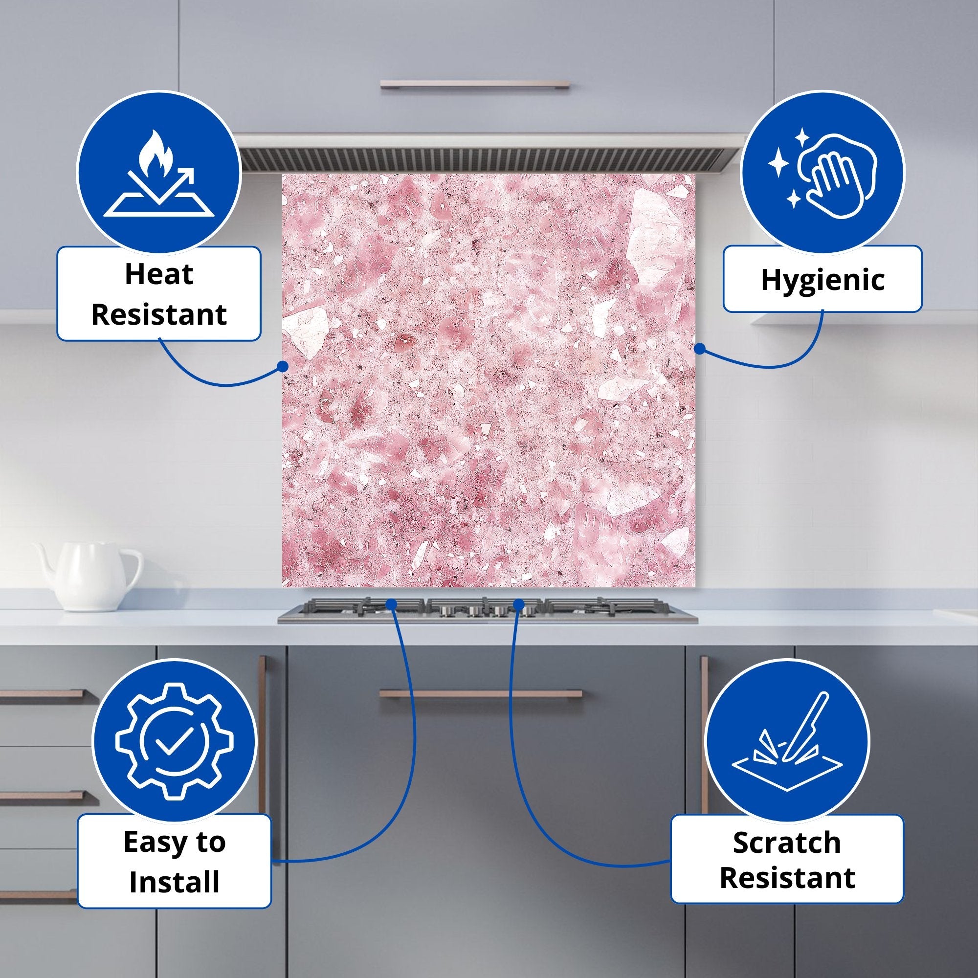 Pink Quartz Effect Kitchen Splashback