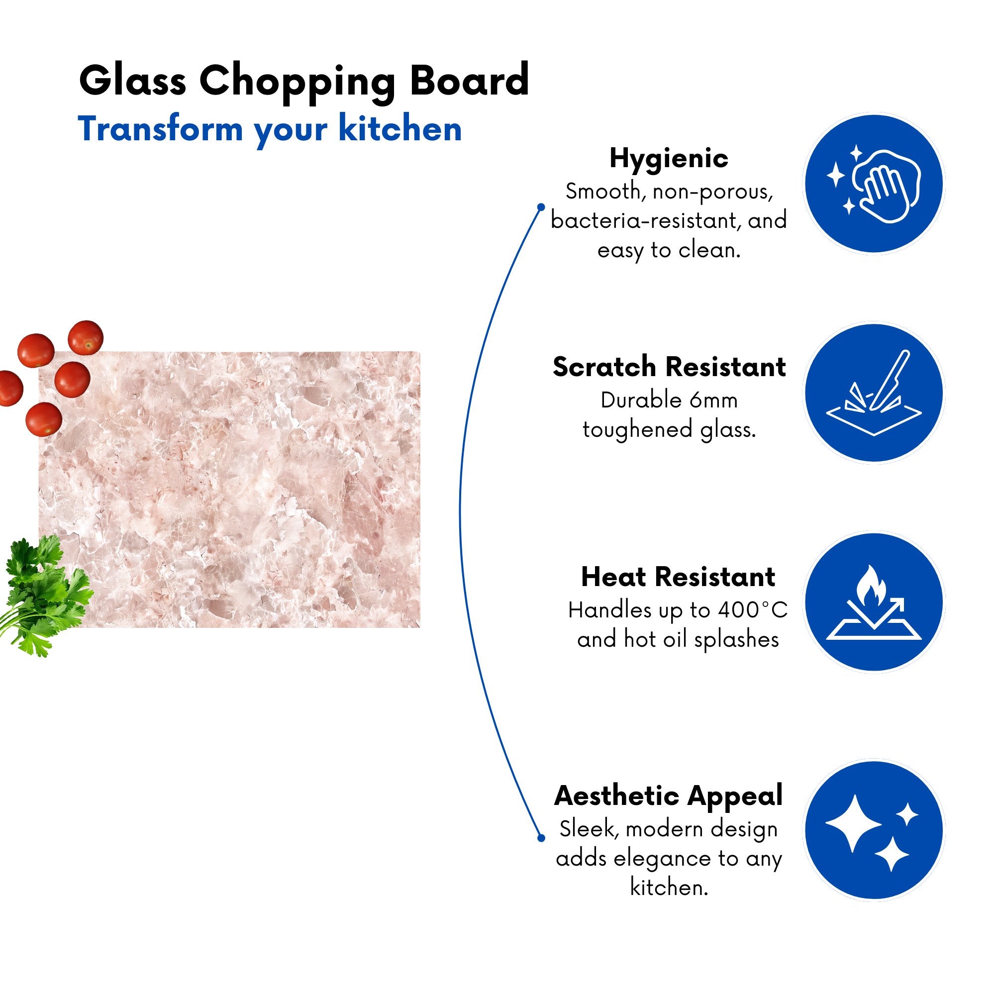 Polished Pale Pink Quartz Effect Chopping Board