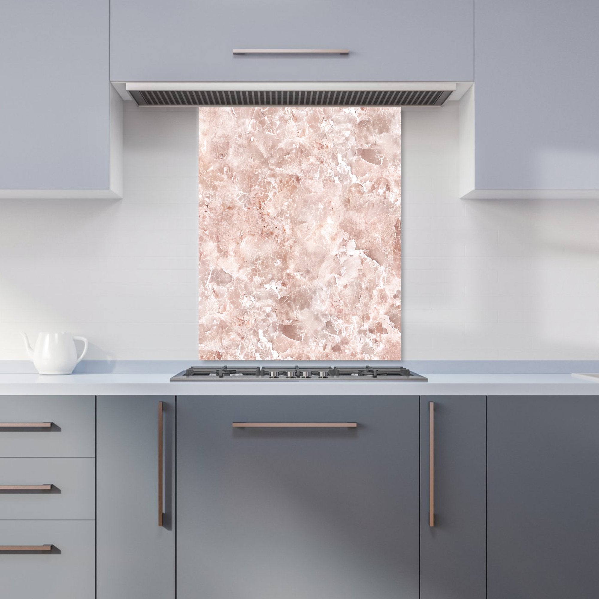 Polished Pale Pink Quartz Effect Kitchen Splashback