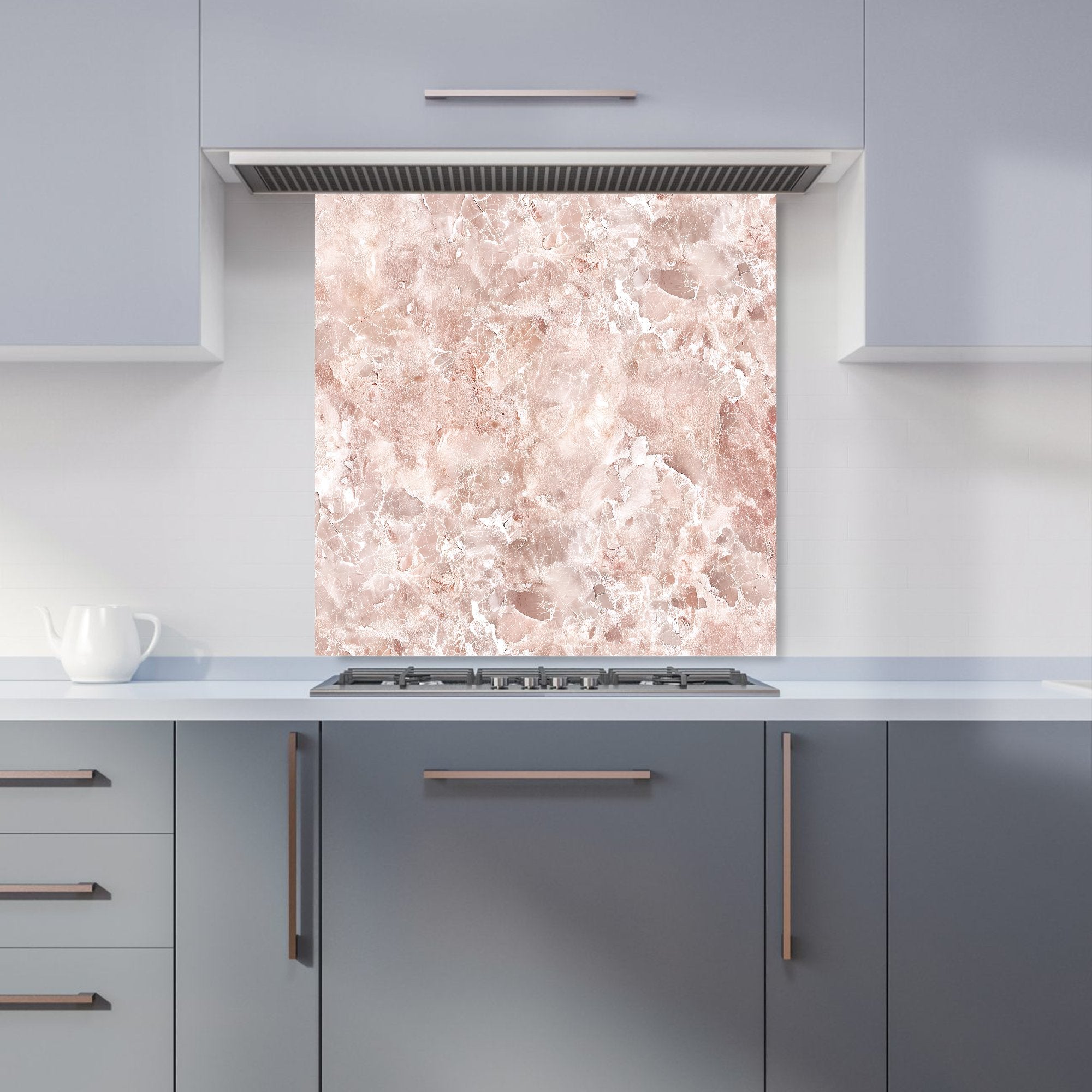 Polished Pale Pink Quartz Effect Kitchen Splashback