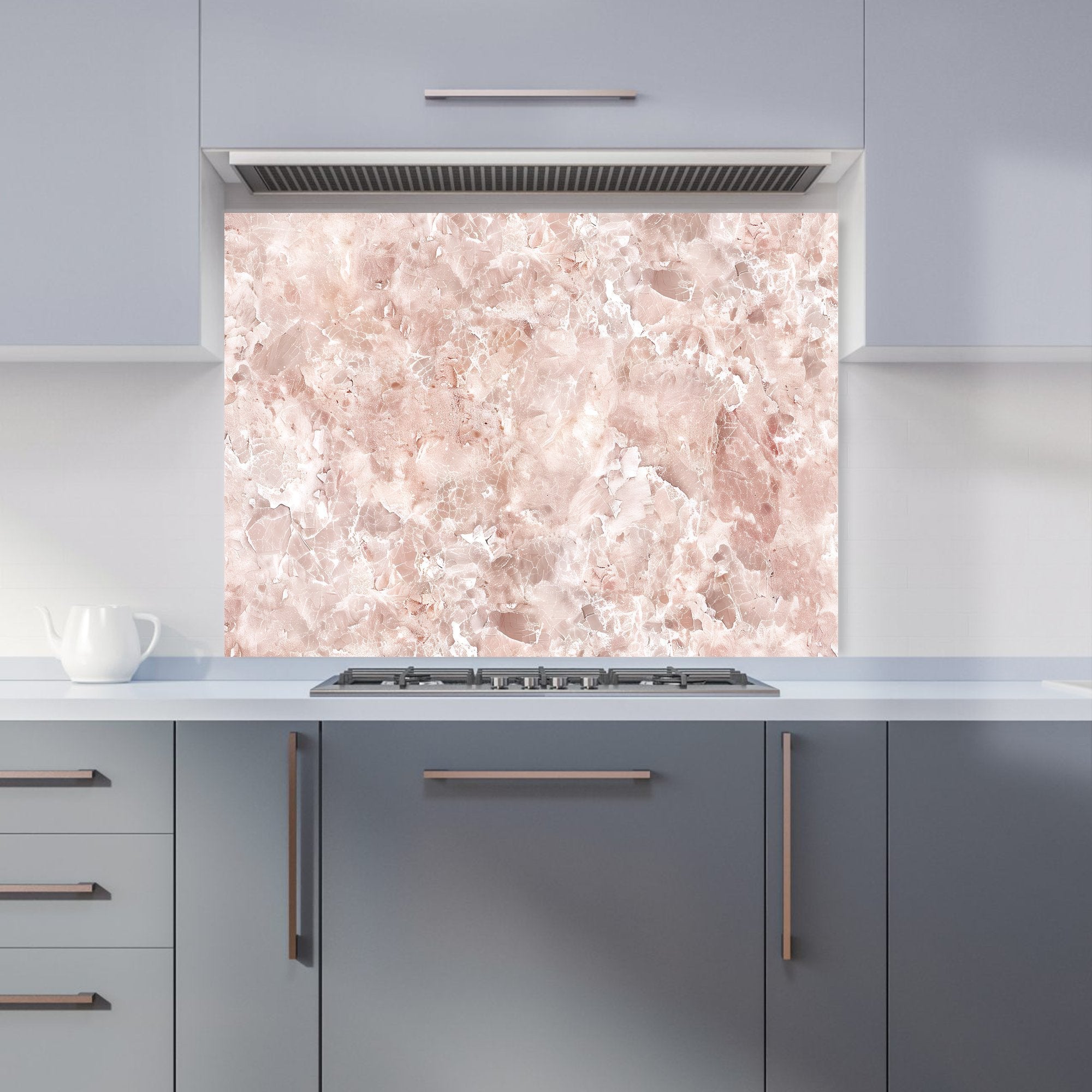 Polished Pale Pink Quartz Effect Kitchen Splashback