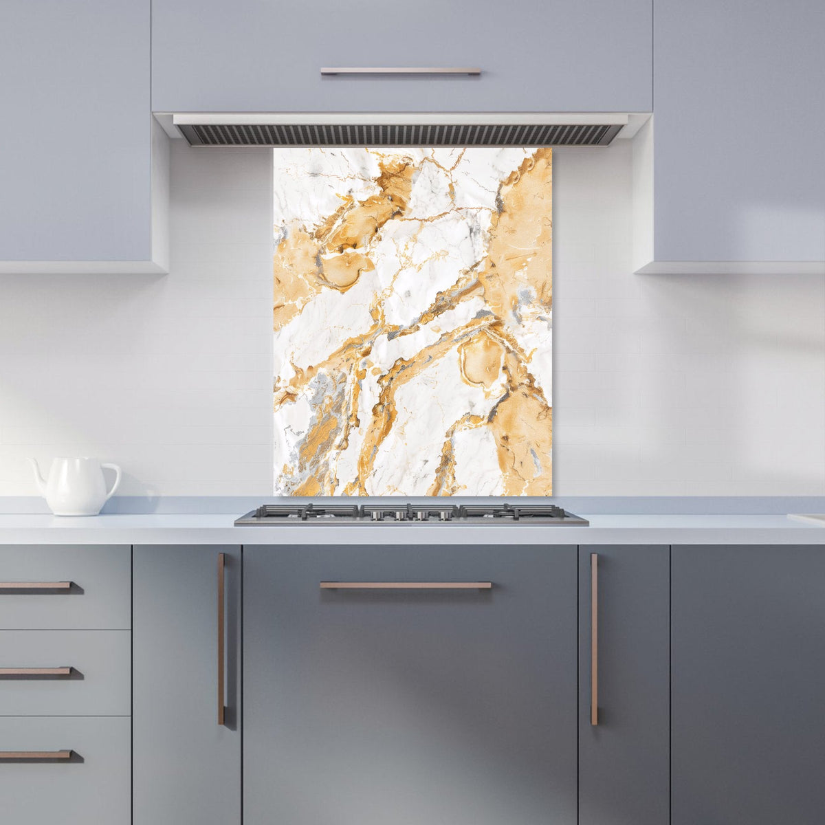 White And Gold Quartz Effect Kitchen Splashback