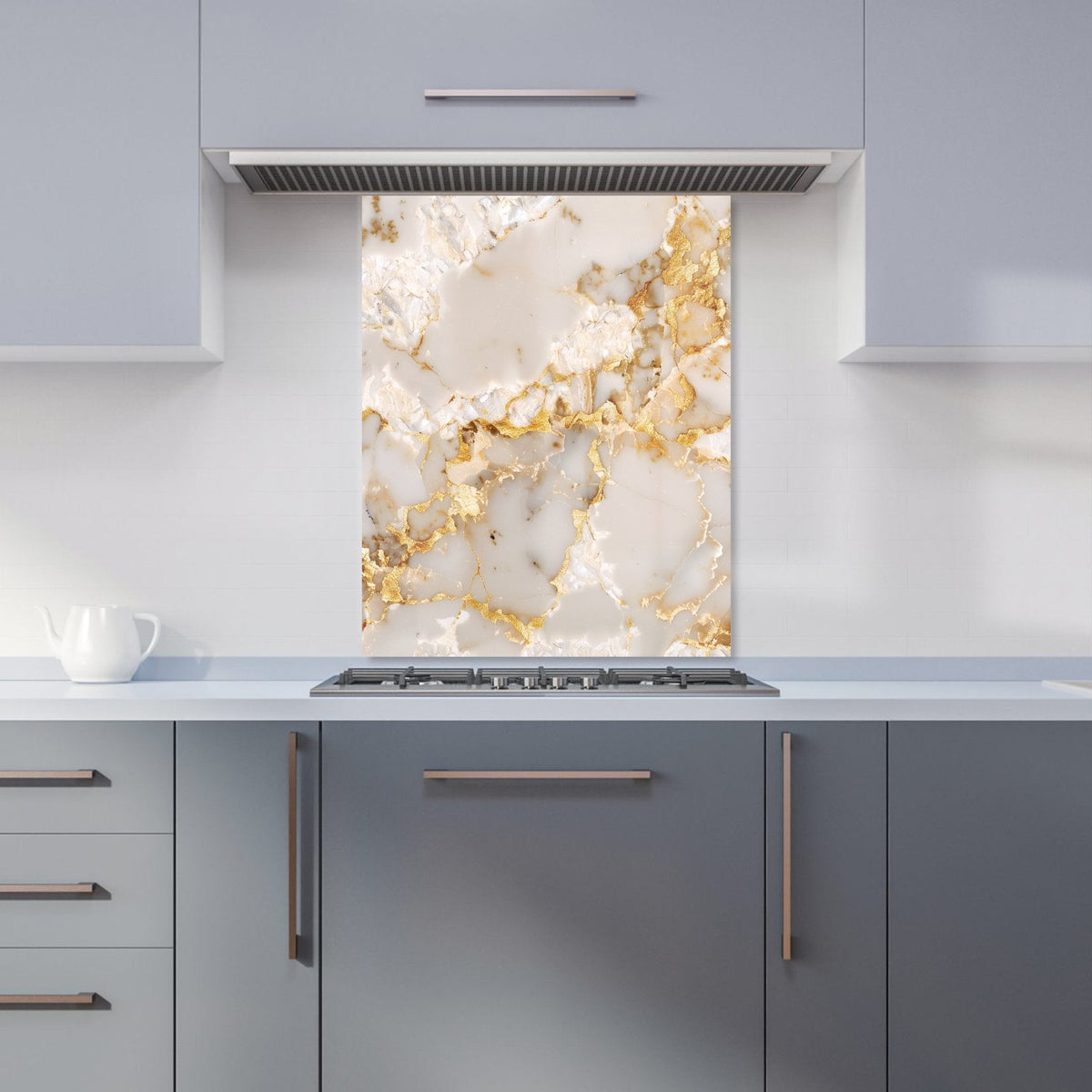 Gold And White Quartz Effect Kitchen Splashback