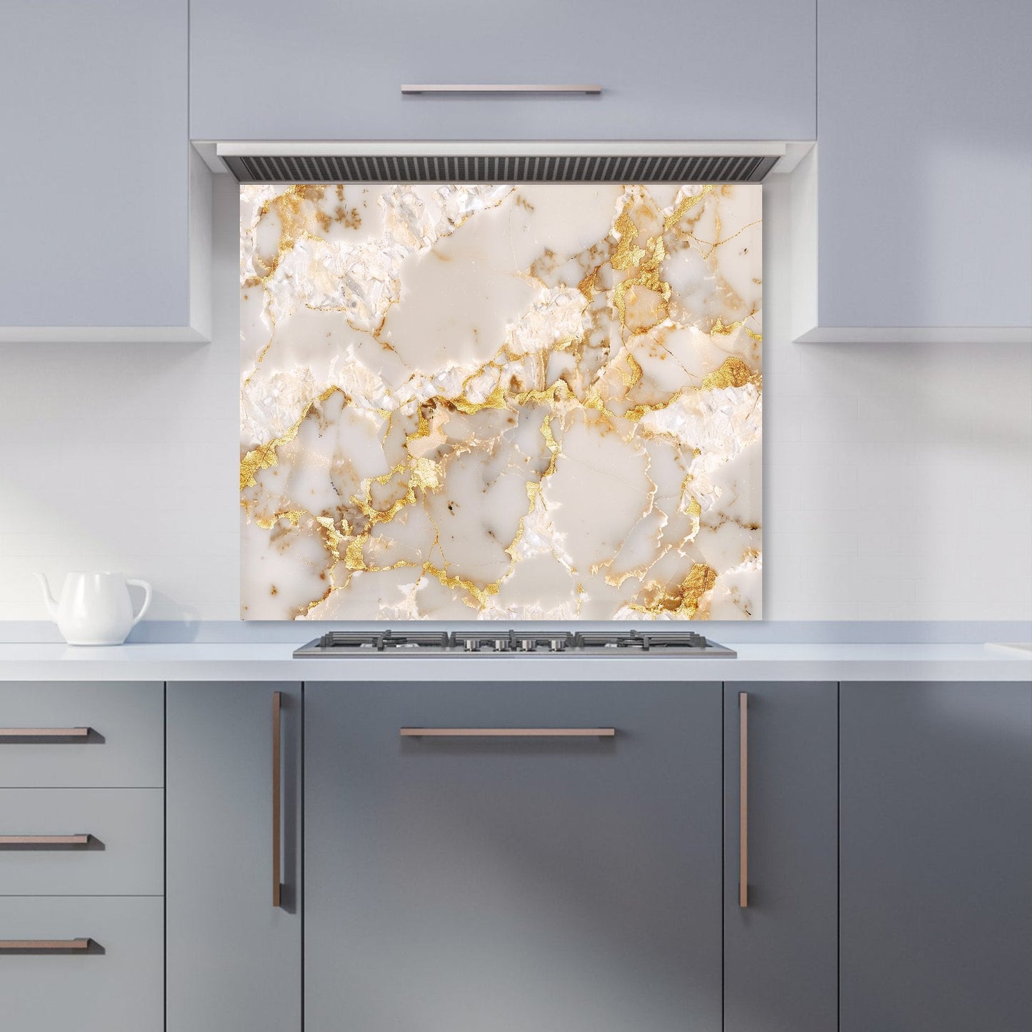 Gold And White Quartz Effect Kitchen Splashback