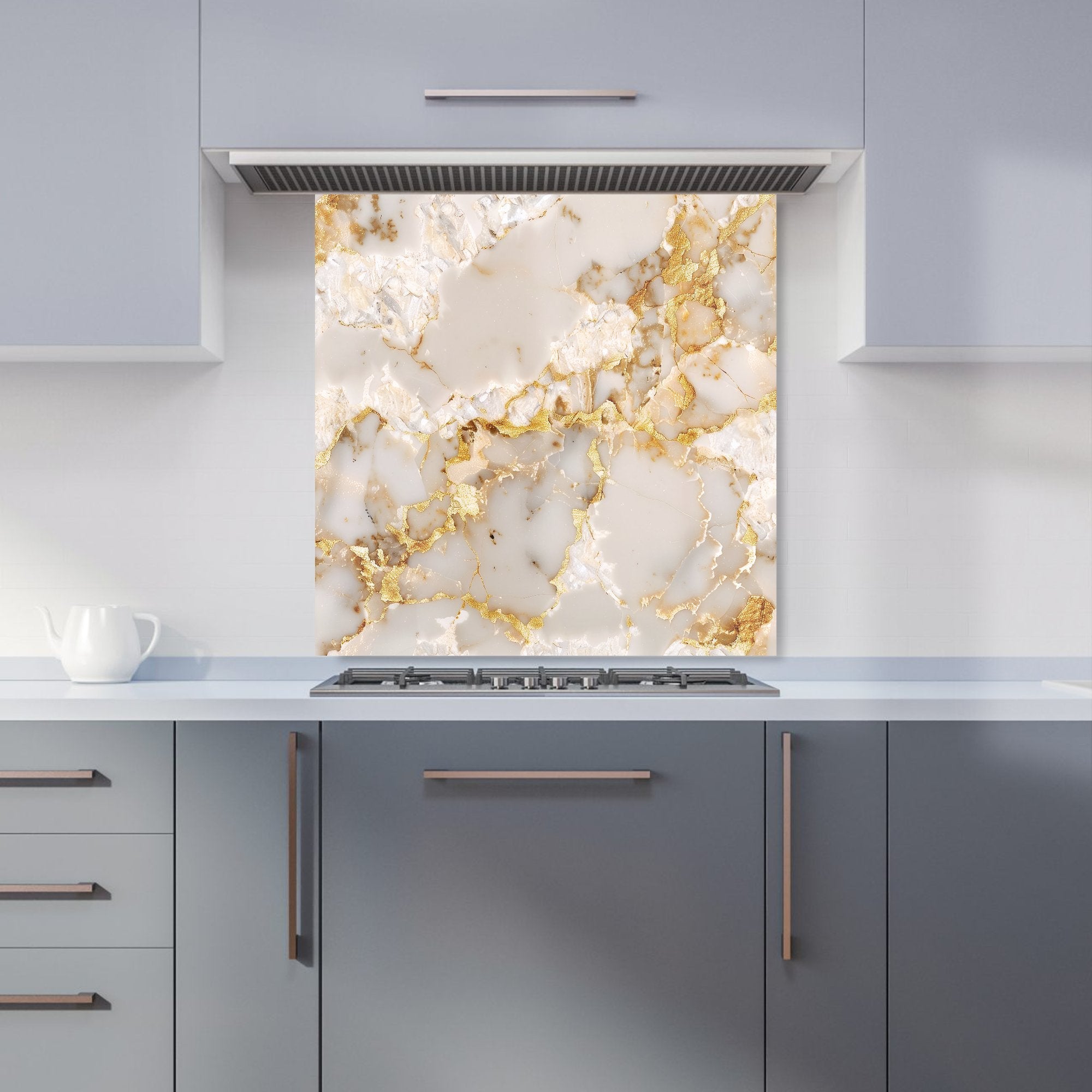 Gold And White Quartz Effect Kitchen Splashback