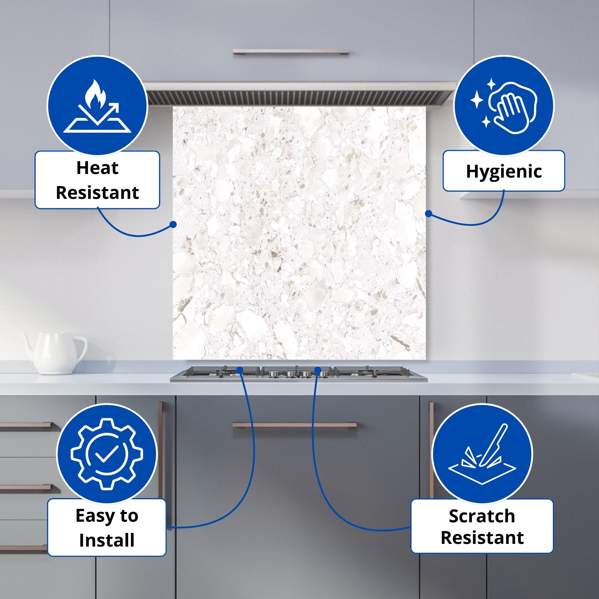 Off White Quartz Effect Kitchen Splashback