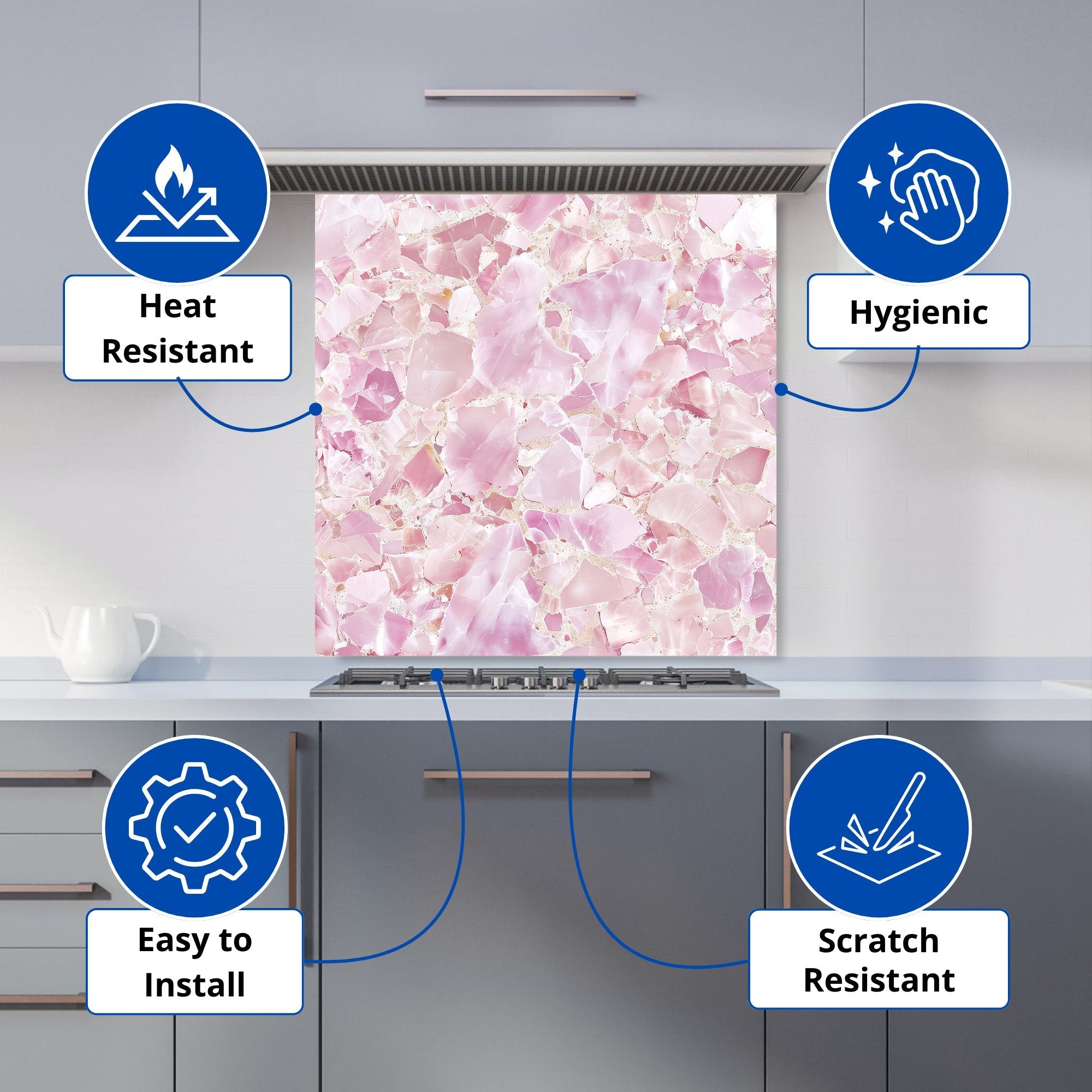 Light Pink Quartz Effect Kitchen Splashback