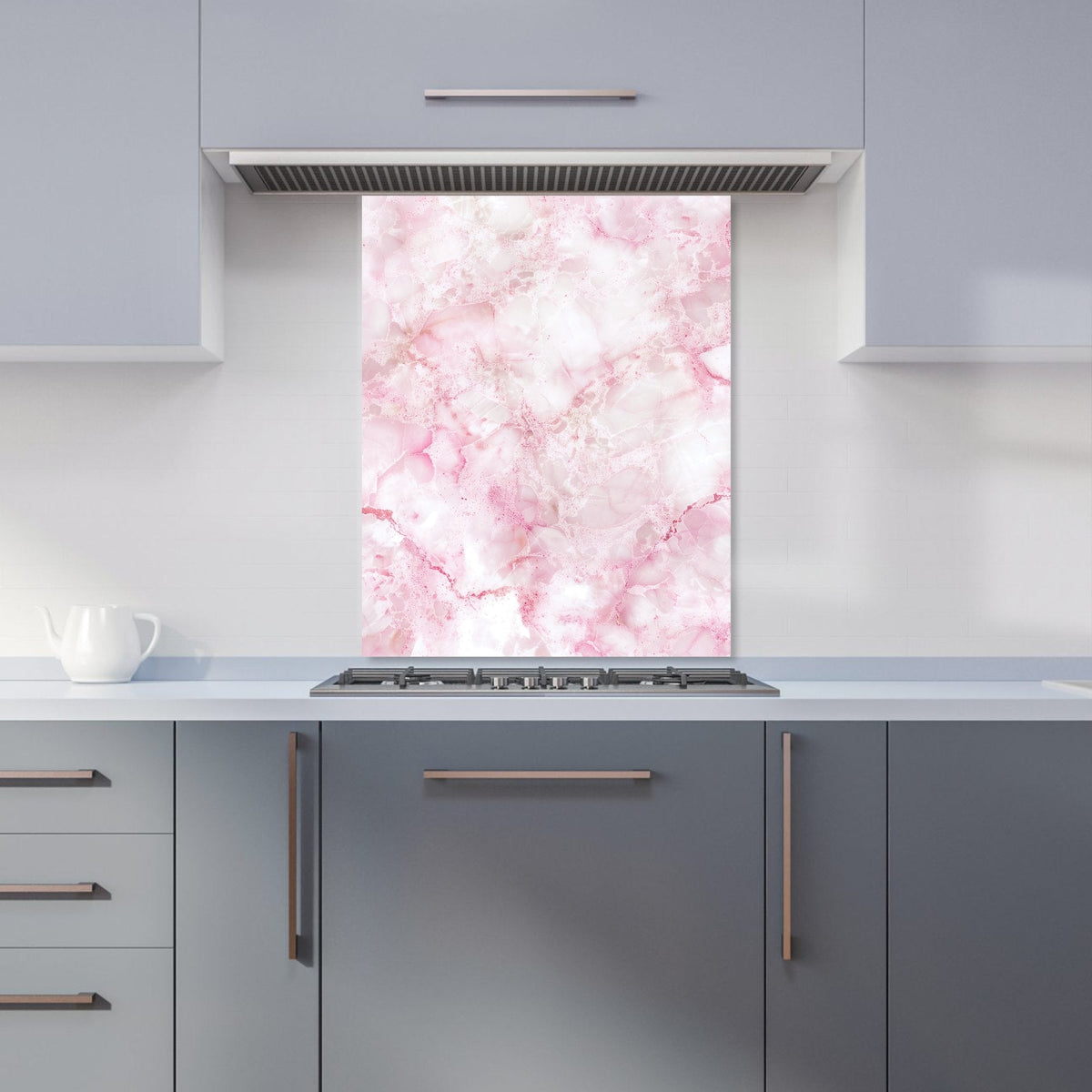 Pink And White Quartz Effect Kitchen Splashback