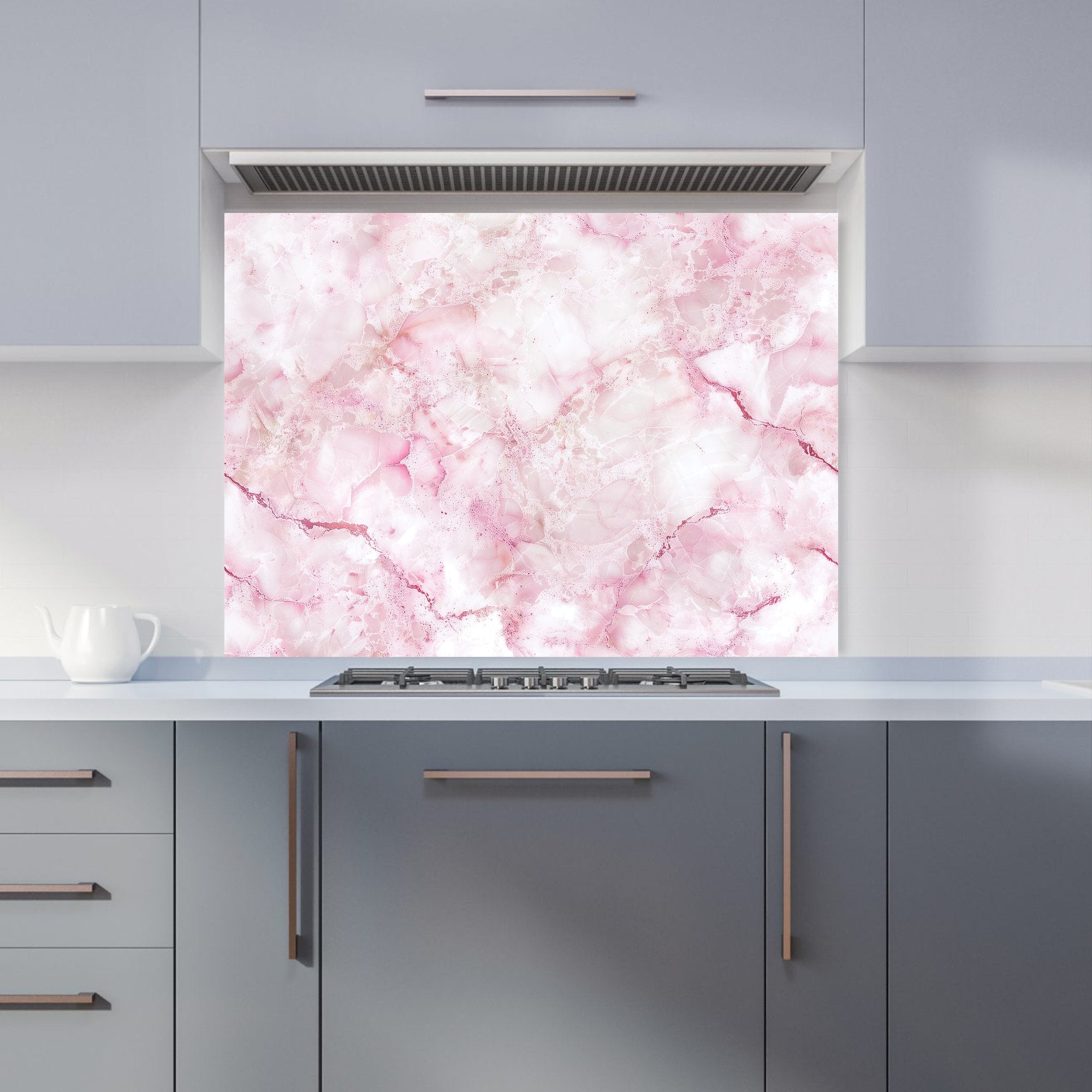 Pink And White Quartz Effect Kitchen Splashback