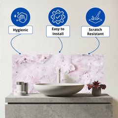 Pale Pink Quartz Effect Glass Bathroom Splashback
