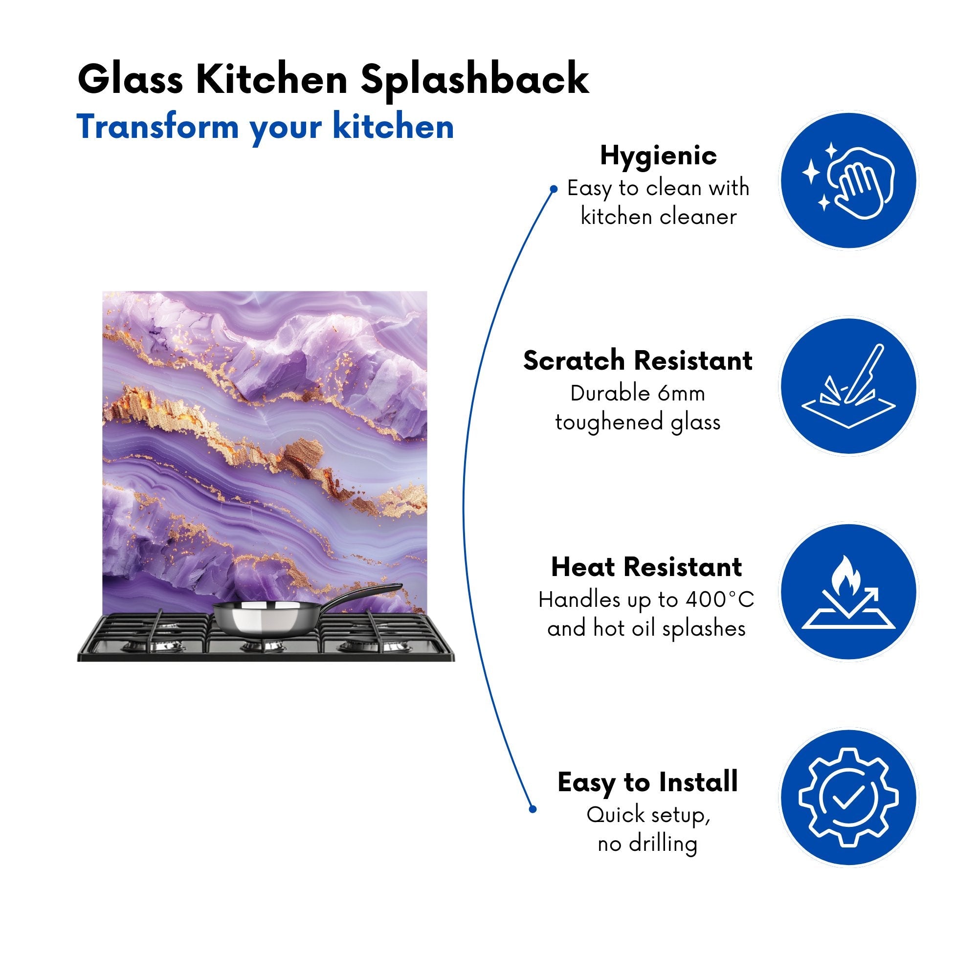 Light Purple Marble Effect Kitchen Splashback