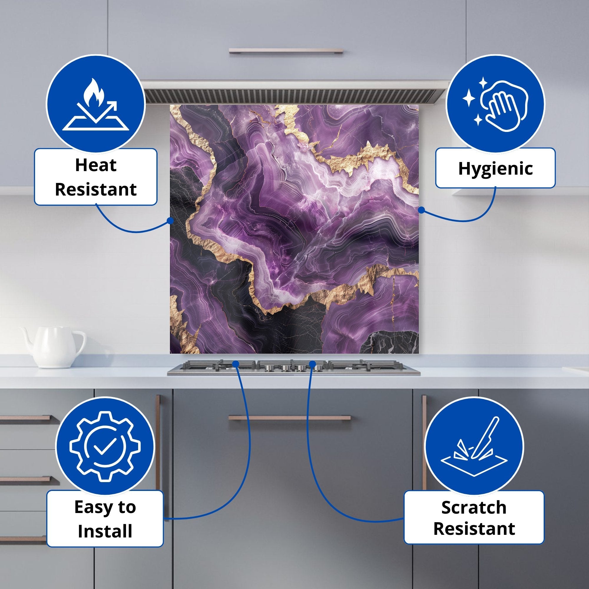 Deep Purple Marble Effect Kitchen Splashback